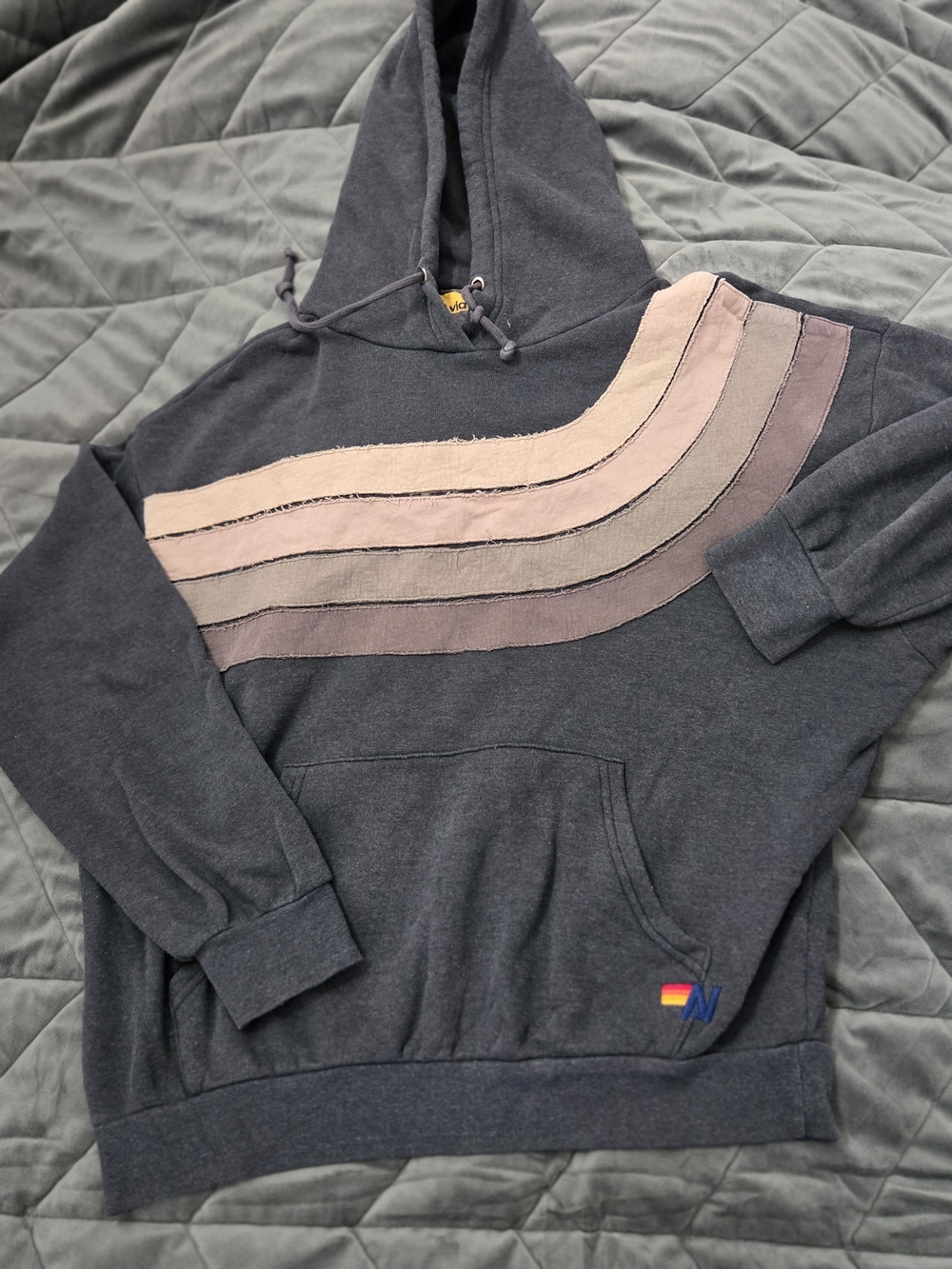 Aviator Nation Charcoal Crewneck Set with Neutral Stripe, SM top & LG bottom - Picture 2 of 7